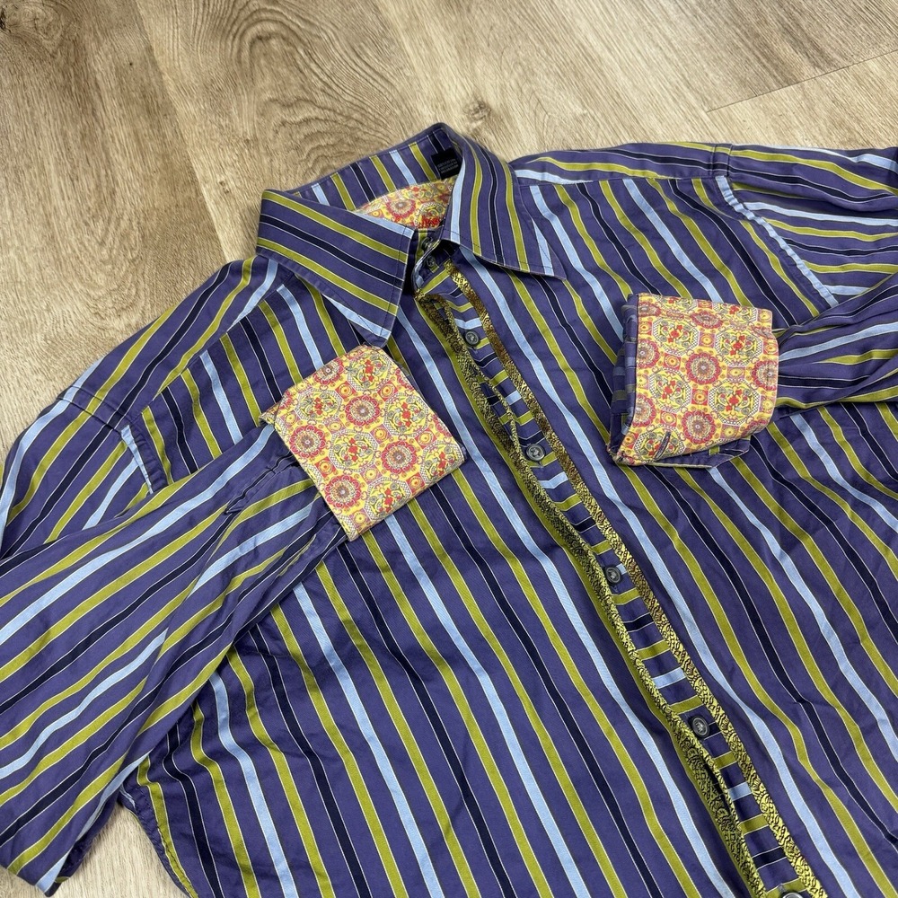Robert Graham Mens Striped Button Down Shirt Long Sleeve Patterned Cuff